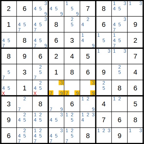 Sudoku Beispiel 4 dreifacher Kandidat